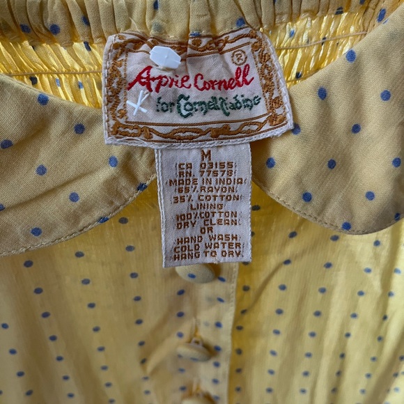 April Cornell Yellow Polka Dot Long Prairie Dress Rayon Cottagecore Homestead - Picture 4 of 7